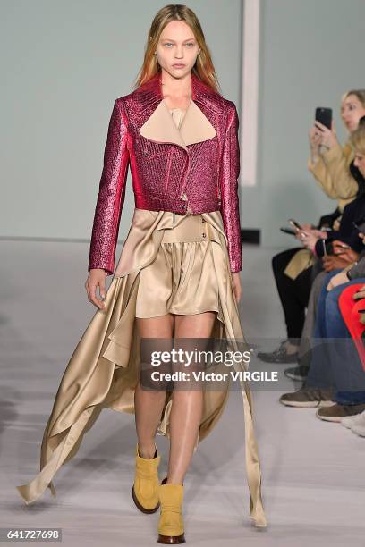 Model walks the runway at the Sies Marjan fashion show during New York Fashion Week Fall Winter 2017-2018 on February 12, 2017 in New York City.