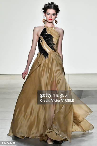 Model walks the runway at the Leanne Marshall fashion show during New York Fashion Week Fall Winter 2017-2018 on February 12, 2017 in New York City.