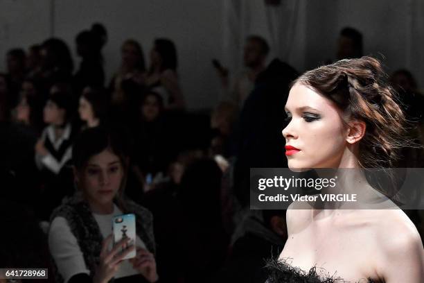 Model walks the runway at the Leanne Marshall fashion show during New York Fashion Week Fall Winter 2017-2018 on February 12, 2017 in New York City.