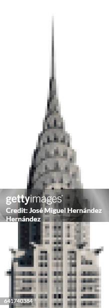 stockillustraties, clipart, cartoons en iconen met chrysler building new york pixelated - chrysler building