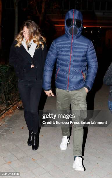 Real Madrid football player Alvaro Morata and his girlfriend Alice Campello are seen leaving a restaurant on January 16, 2017 in Madrid, Spain. The...