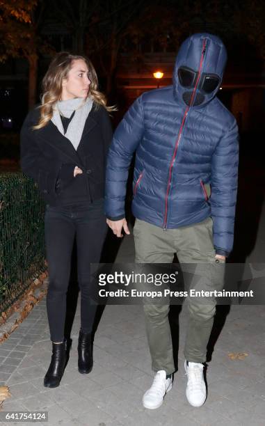 Real Madrid football player Alvaro Morata and his girlfriend Alice Campello are seen leaving a restaurant on January 16, 2017 in Madrid, Spain. The...