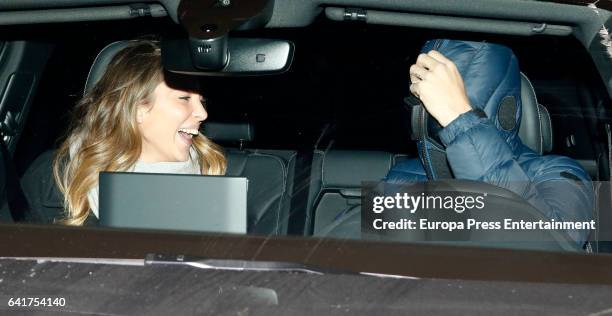 Real Madrid football player Alvaro Morata and his girlfriend Alice Campello are seen leaving a restaurant on January 16, 2017 in Madrid, Spain. The...