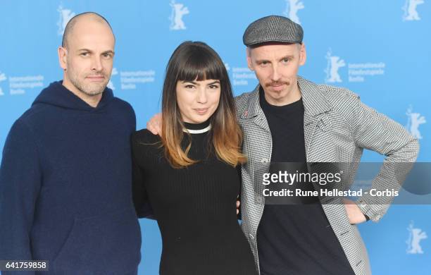 Johnny Lee Miller, Anjela Nedyalkova and Ewen Bremner attend the 'T2 Trainspotting' photo call during the 67th Berlinale International Film Festival...