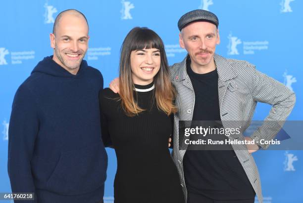 Johnny Lee Miller, Anjela Nedyalkova and Ewen Bremner attend the 'T2 Trainspotting' photo call during the 67th Berlinale International Film Festival...