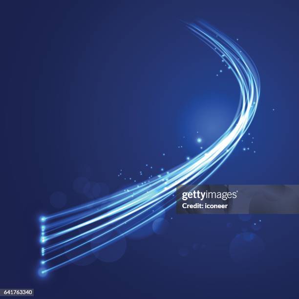light wave cable on blue dark bubble background - light trail stock illustrations