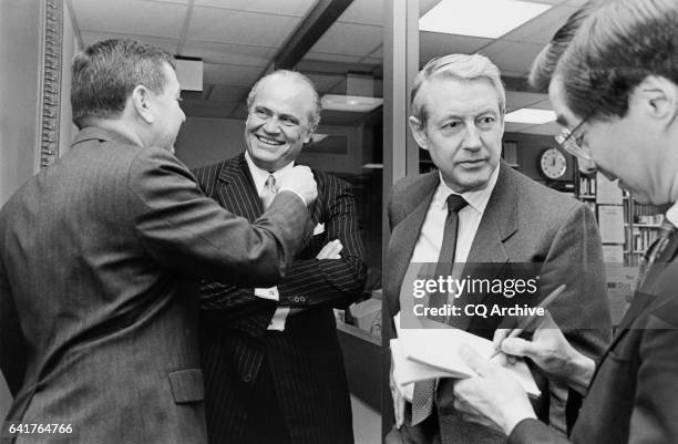 Sen. John David Ashcroft, R-MO., Sen. Fred Dalton Thompson, R-Tenn., and Sen. George Hanks "Hank" Brown, R-Colo., talking with reporters term limits...