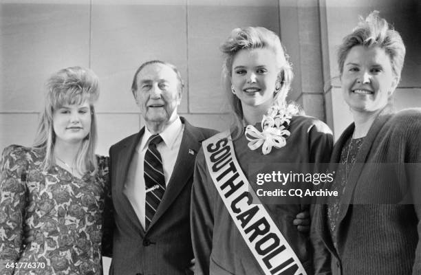 Sen. James Strom Thurmond, R-S.C., with his wife, Nancy Janice Moore, and daughter, Nancy. September 9, 1990