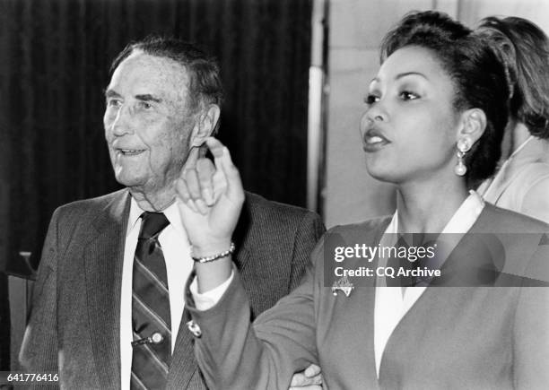 Sen. James Strom Thurmond, R-S.C., and Miss America 1994 Kimberly Clarice Aiken of Columbia, South Carolina. October 29, 1993