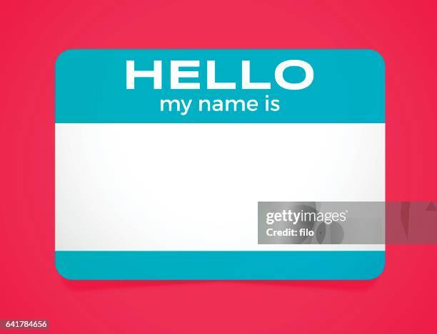 ilustraciones, imágenes clip art, dibujos animados e iconos de stock de hola mi nombre es etiqueta engomada - name tag