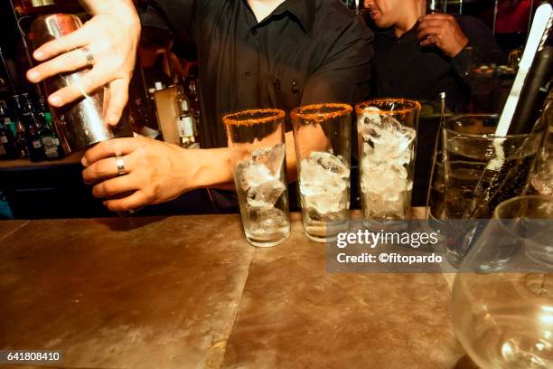 bartender prepares some drinks - mezcal fotografías e imágenes de stock