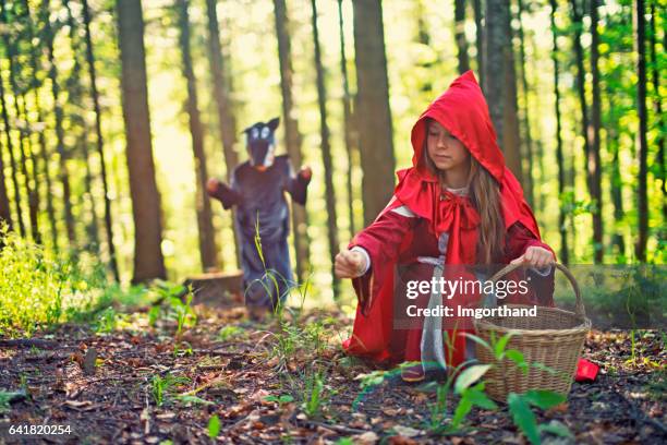 großes schlecht wäre wirkungsvoll auf rotkäppchen - big bad wolf stock-fotos und bilder