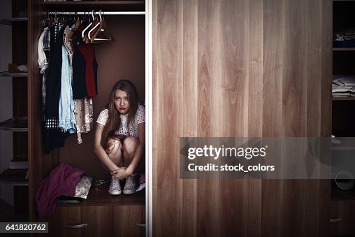 Feeling scared and hiding in the closed Feeling scared and hiding in the closed