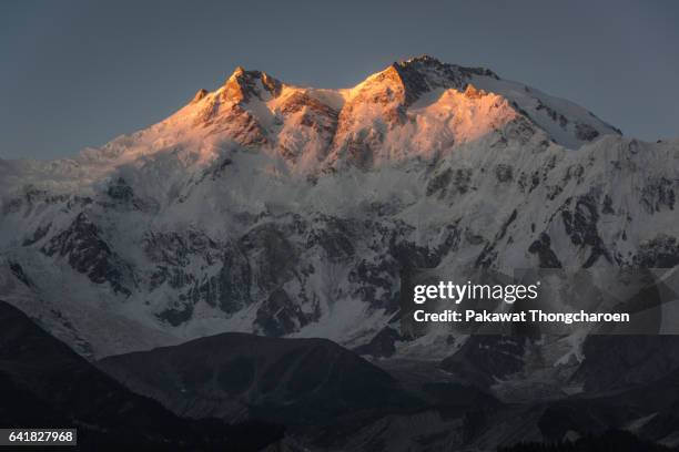 nanga parbat at sunrise from fairy meadows, pakistan - nanga parbat stock pictures, royalty-free photos & images