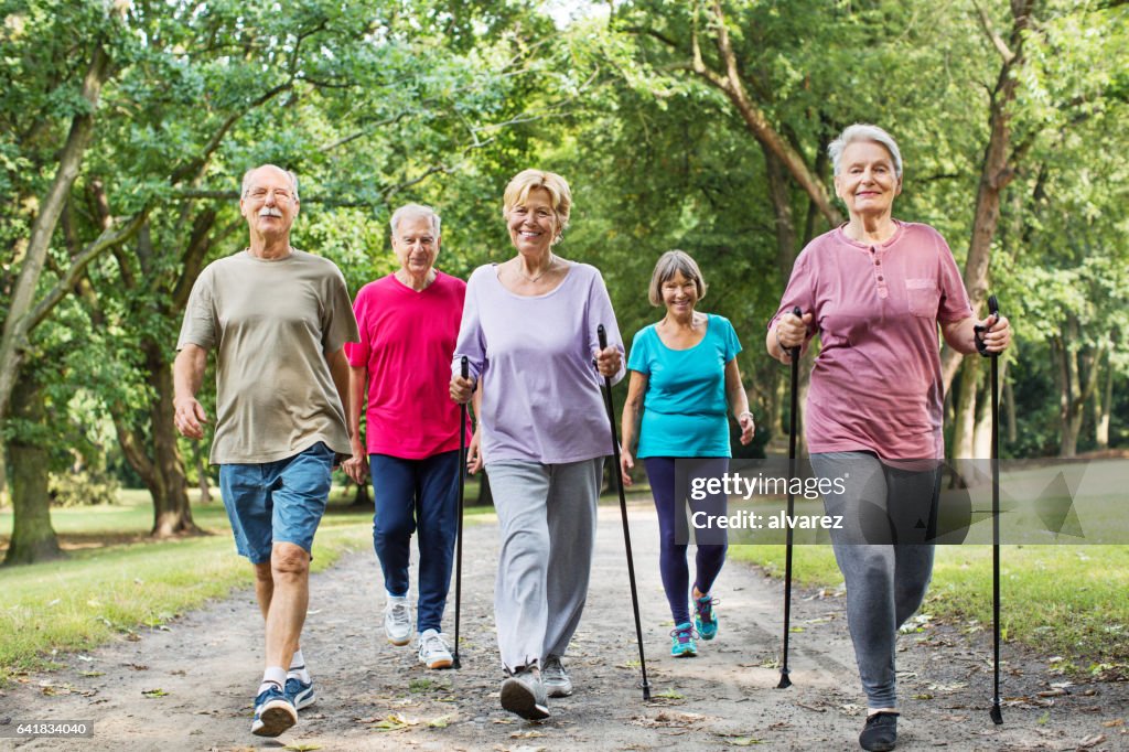 Gruppe von Senioren Wandern im park