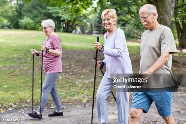 gappy group of senior walking in park - 3 old men jogging stock pictures, royalty-free photos & images