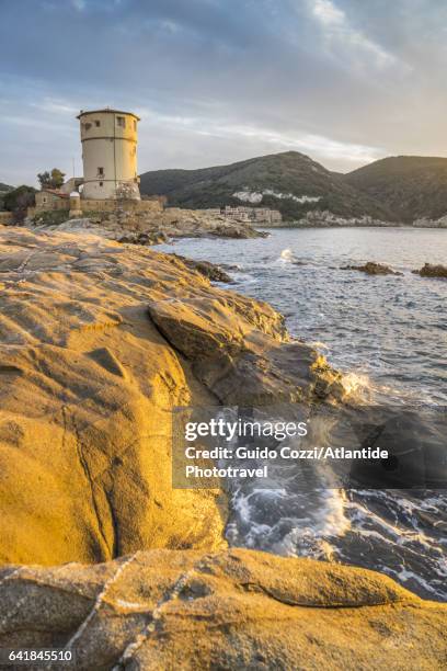 giglio campese beach, the rock near the tower - giglio - fotografias e filmes do acervo