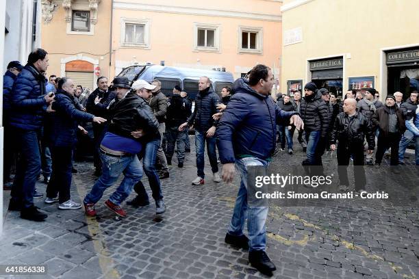 Street vendors trying to go to the Senate and the police try to block them during the demonstration against the Bolkestein Directive, on February 14,...