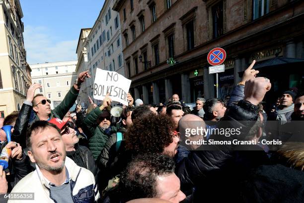 Demonstration of street vendors in front of the Senate against the Bolkestein Directive, on February 14, 2017 in Rome, Italy.