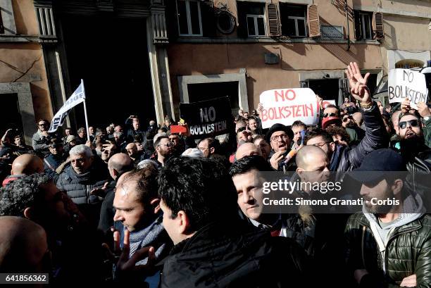 Demonstration of street vendors in front of the Senate against the Bolkestein Directive, on February 14, 2017 in Rome, Italy.