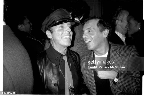 Francesco Scavullo and Steve Rubell at Marisa Berenson's Dressing Up book party at Limelight. November 19, 1984.