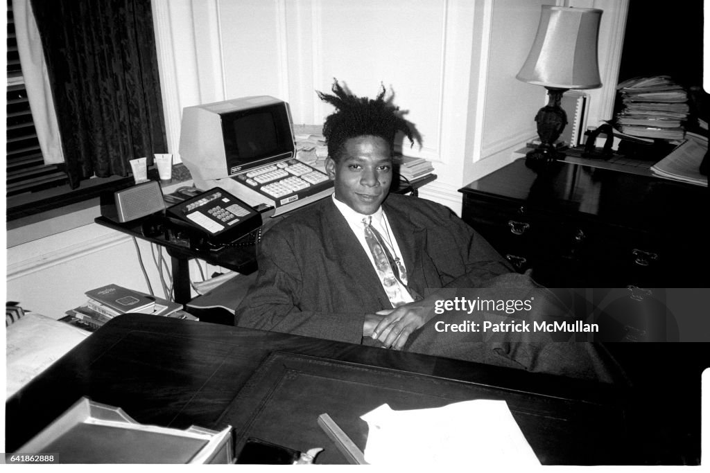 Jean - Michel Basquiat at the surprise birthday party for Susanne Bartsch at the Rainbow Roof, at Steven Greenberg's office,  30 Rockefeller Plaza