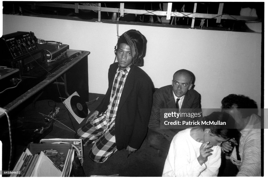 Jean-Michel Basquiat and Francesco Clemente at the Area party for Keith Haring's new store: the POP shop