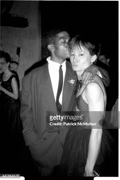 Jean-Michel Basquiat and Benjamin Liu as 'Ming Vauze' at the opening night of the Palladium. May 14, 1985.