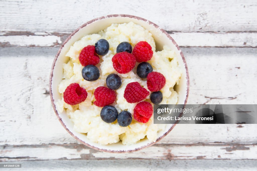 Bowl of Rice Pudding with Berries