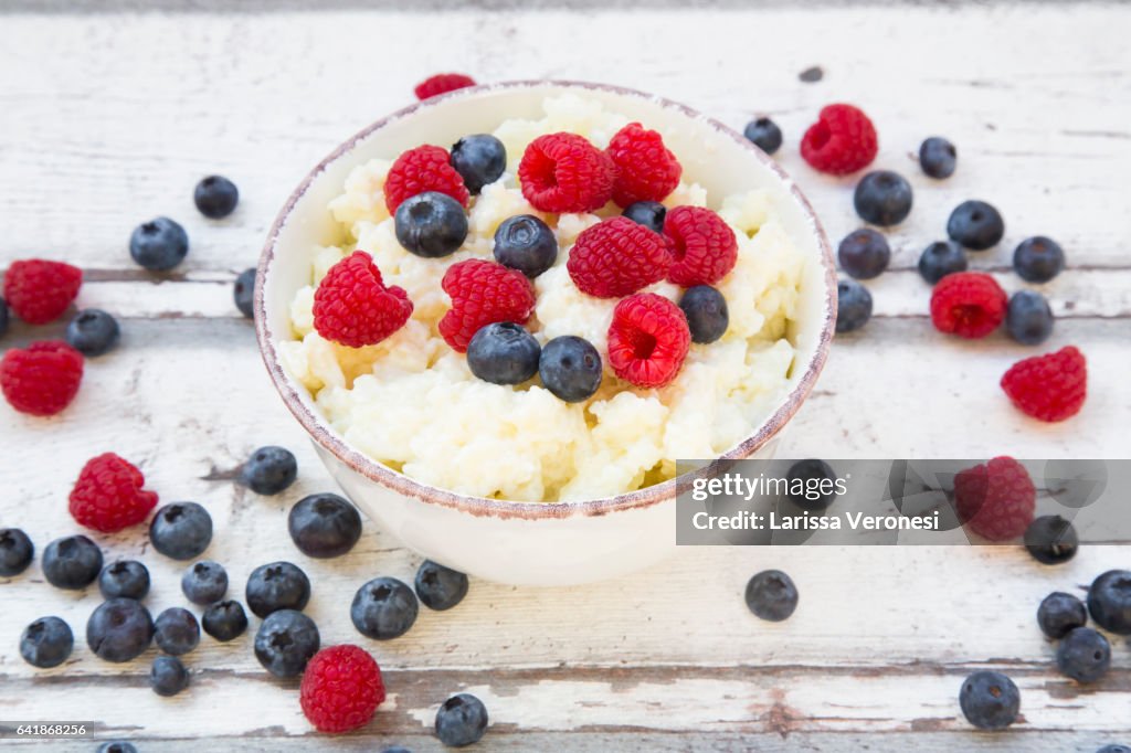 Bowl of Rice Pudding with Berries