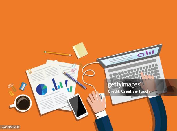 business and office concept - aerial view desk stock illustrations