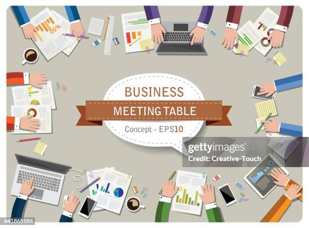 tisch für geschäftsmeetings - birds eye office vector stock-grafiken, -clipart, -cartoons und -symbole