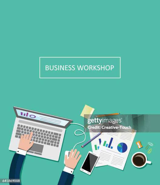 business and office concept - hands on computer stock illustrations