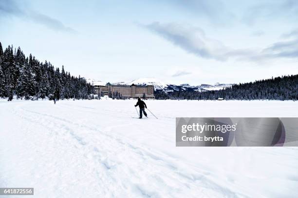 winter pauzes - chateau lake louise stockfoto's en -beelden