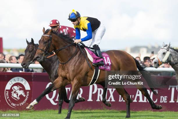Jockey Christophe Lemaire riding Makahiki during the Race 4 Prix de l'Arc de Triomphe at Chantilly Racecourse on October 2, 2016 in Chantilly, France.