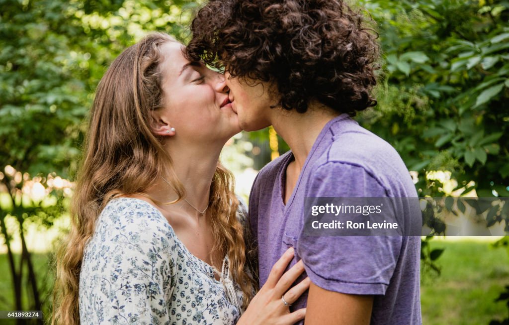 Teen couple in park