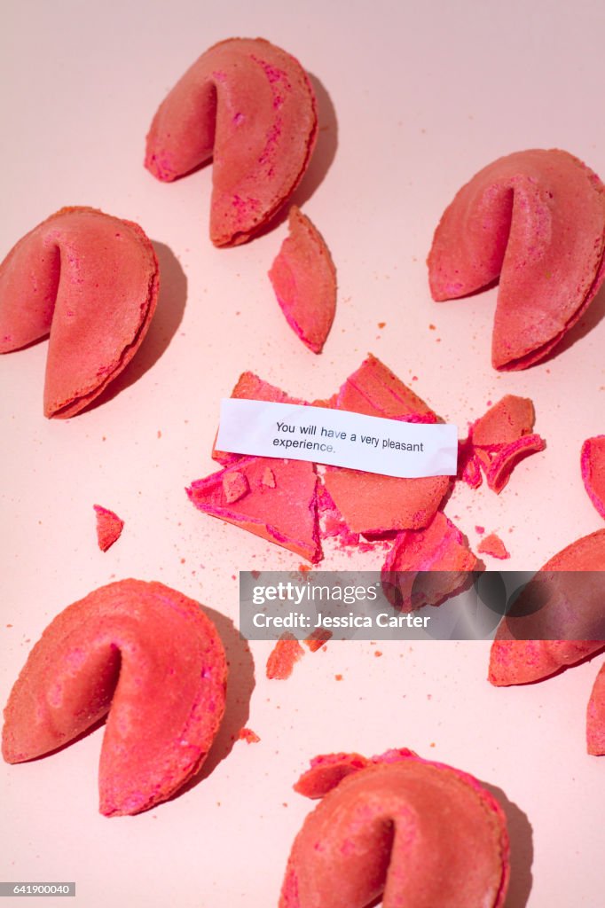 Strawberry Fortune Cookies, fortune reading "you will have a very pleasant experience"