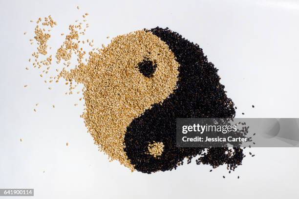 yin yang sesame seeds - pip carter stock pictures, royalty-free photos & images