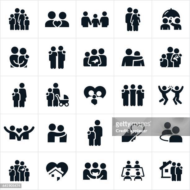 family and relationships icons - four people stock illustrations