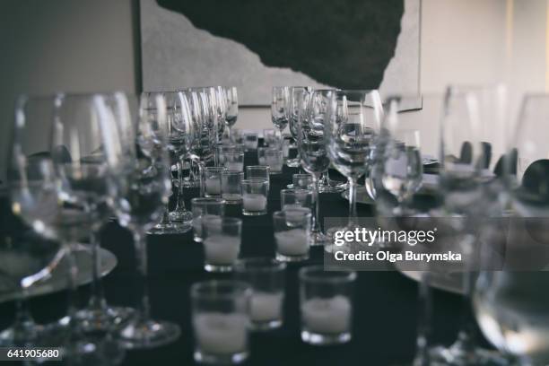 lots of glasses - la belle équipe restaurant stock pictures, royalty-free photos & images