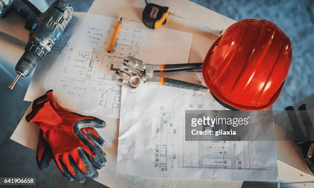 construction worker on a break. - construction tools stock pictures, royalty-free photos & images