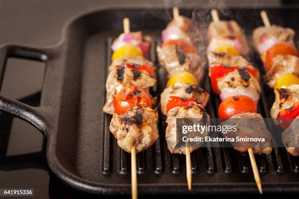 fresh turkey meat skewers with vegetables - shish kebab stock pictures, royalty-free photos & images