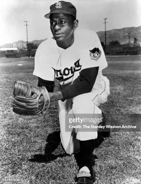 Satchel Paige, pitcher of the St. Louis Browns, poses for a portrait in 1952.
