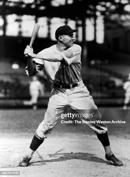 Pie Traynor, third baseman of the Pittsburgh Pirates in a batting stance during his Most Valuable Player year in the year 1925.