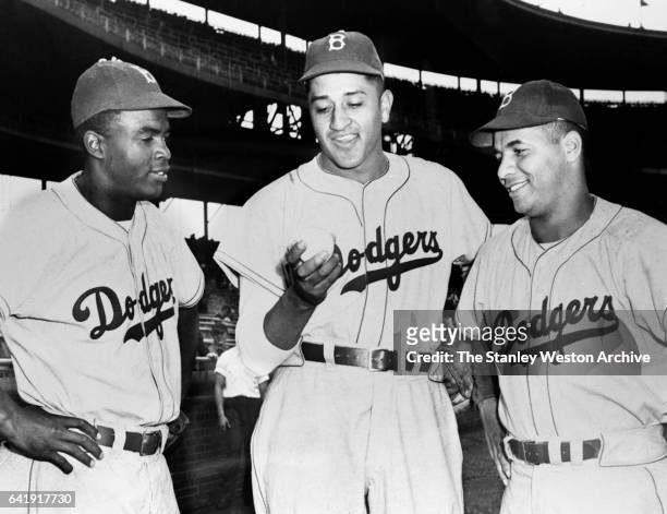 Left to Right - Brooklyn Dodgers, Jackie Robinson, Don Newcombe and Roy Campanella circa 1940.