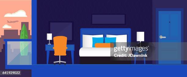modern hotel scene - hotel room bed stock illustrations