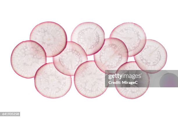 neatly arranged radish slices - turnip stock pictures, royalty-free photos & images