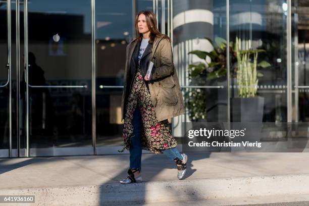 Guest outside Coach on February 14, 2017 in New York City.