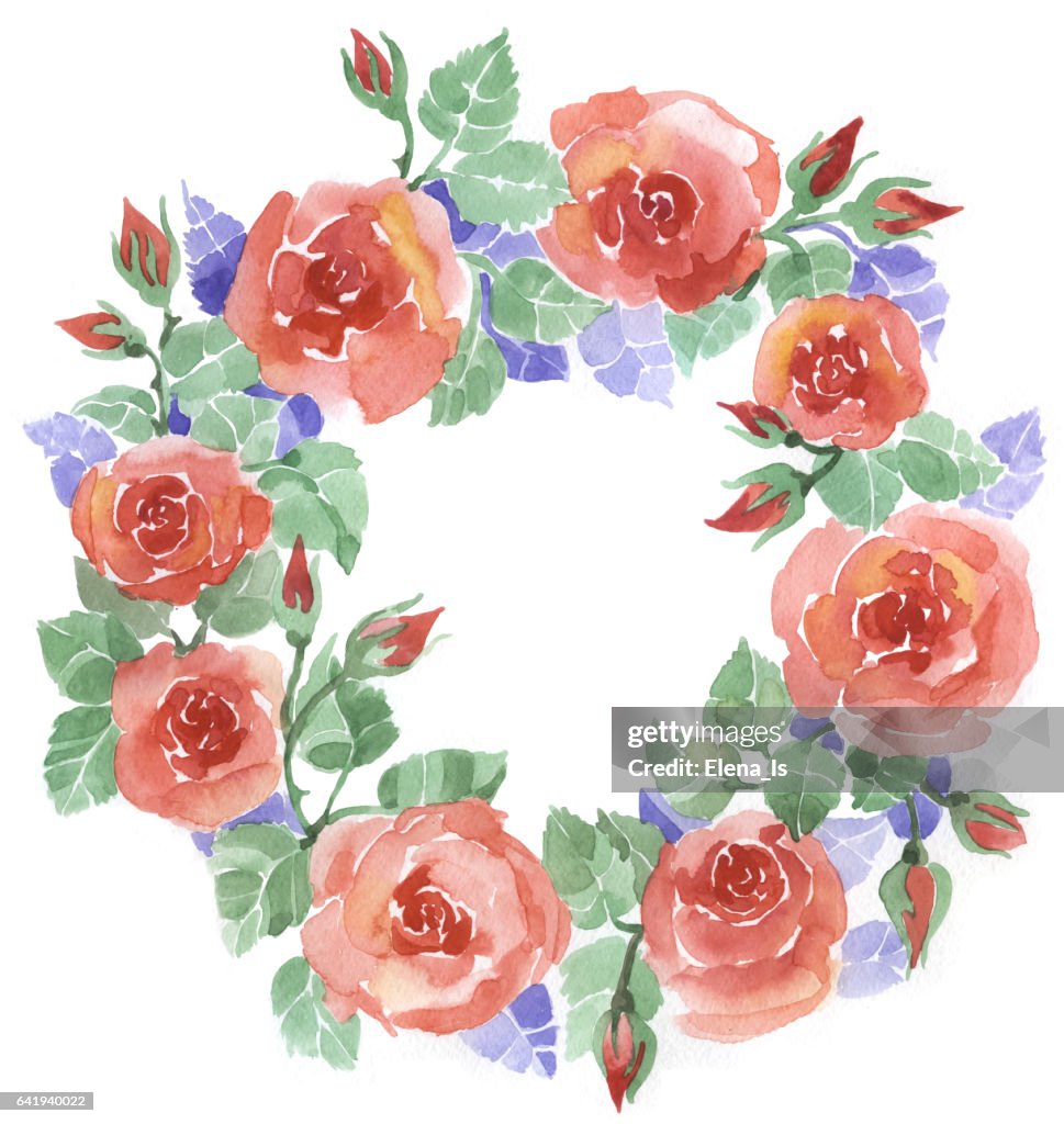 Watercolor rose wreath