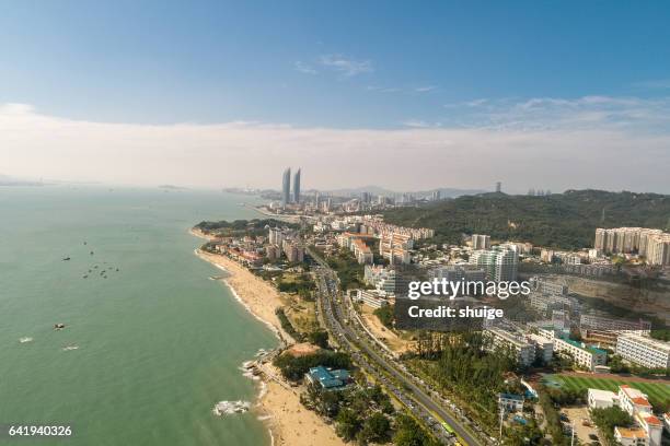 aerial twin towers in xiamen - fujian foto e immagini stock